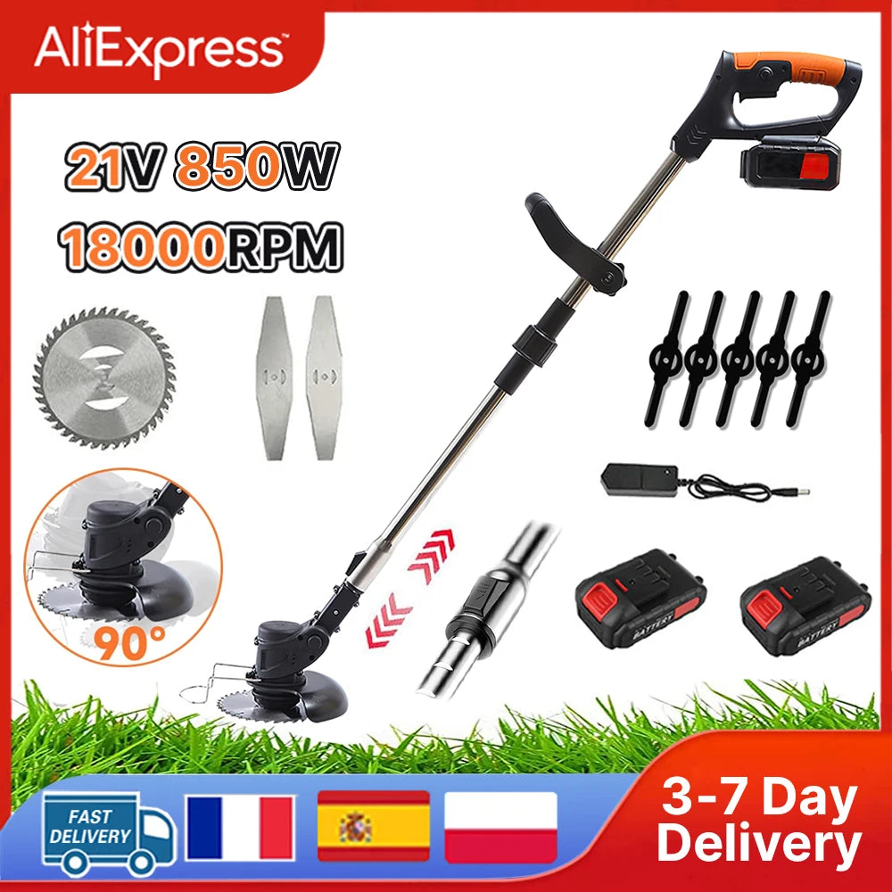 21V Electric Cordless Grass Trimmer 850W Portable Lawn Mower Adjustable Brush Cutter Weeder Pruning Tool Gardening Machine